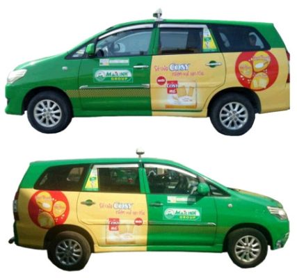 Quảng cáo tràn đuôi xe taxi Mai Linh