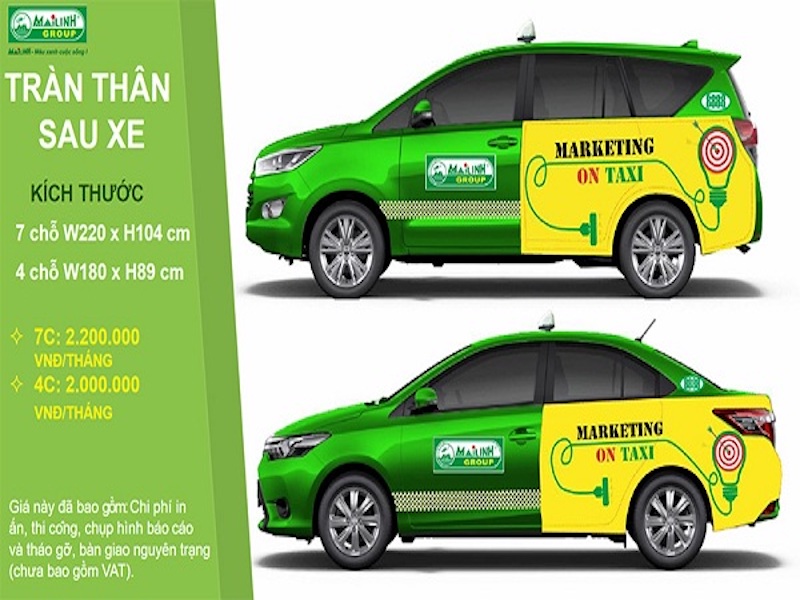 Các Vị trí quảng cáo trên taxi Mai Linh